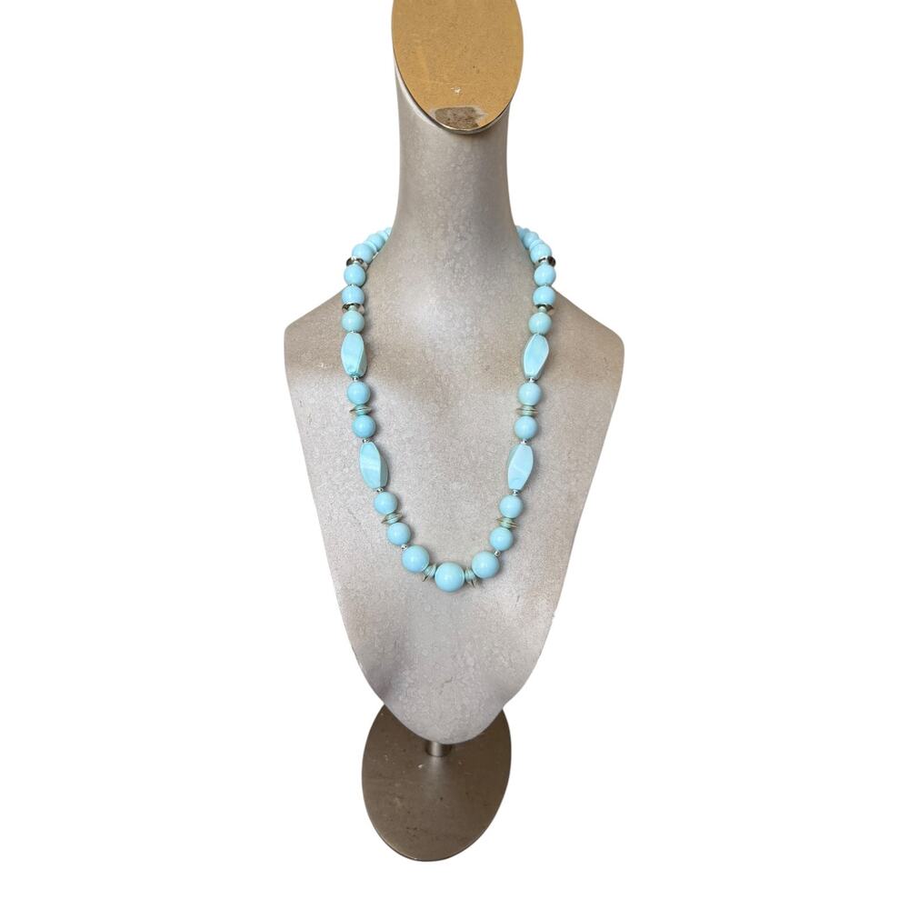 Blue Beaded Necklace Pastel Aqua Statement Necklace Retro Style Fashion Jewelry